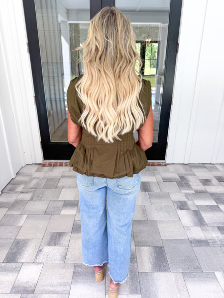 Olive Pintuck Top