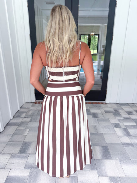 Brown Striped Maxi Set