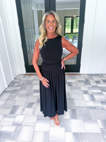 Black Gathered Maxi