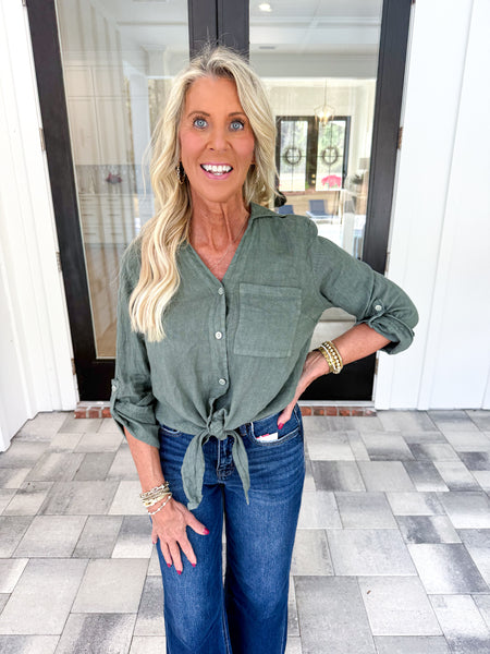 Army Green Linen Top