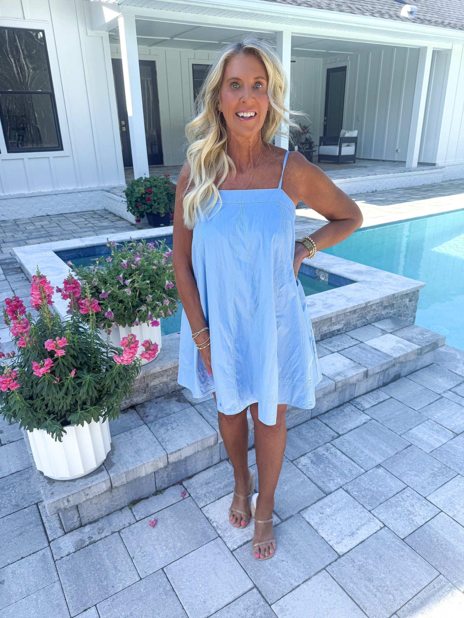 Blue Contrast Stitch Dress