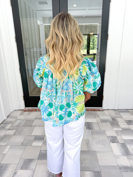 Lime Floral Puff Sleeve Top