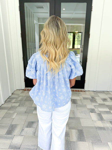 Blue Eyelet Top