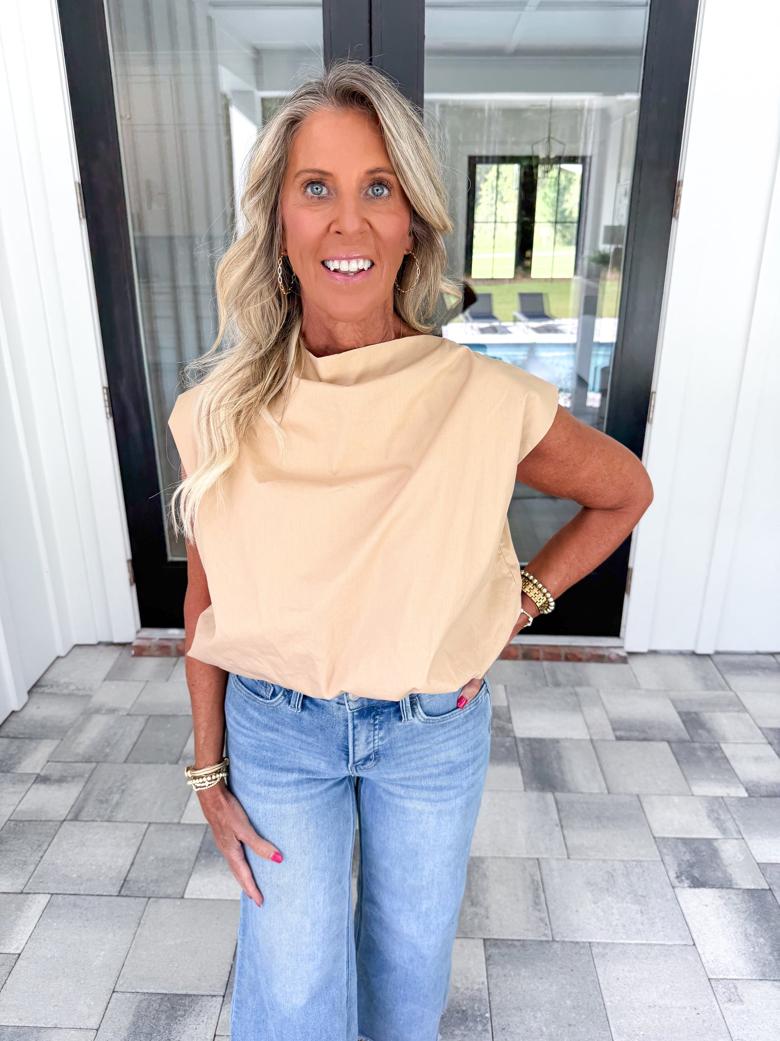 Beige Drape Neck Top