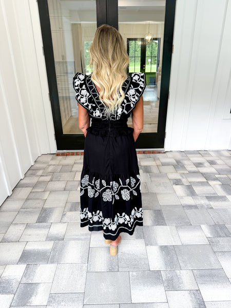 Black Embroidered Midi