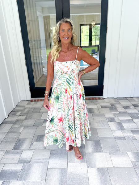 Tropical Pleated Midi