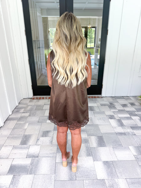 Brown Lace Hem Dress