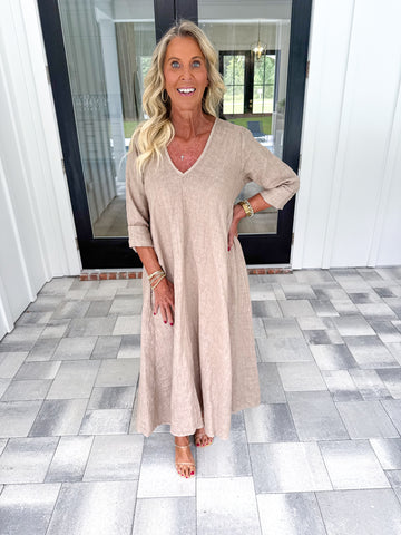 Linen V-Neck Maxi