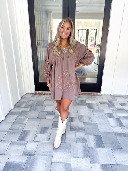 Mocha Embroidered Dress