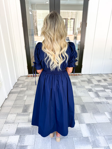 Navy Embroidered Midi