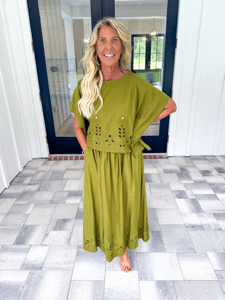 Olive Eyelet Maxi Set