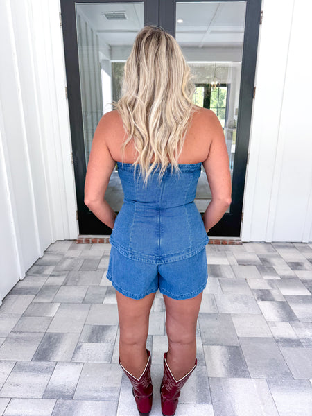 Strapless Denim Romper
