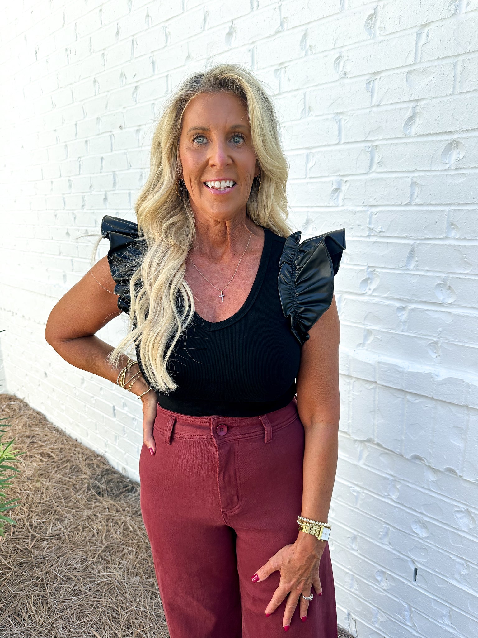 Black PU Sleeve Bodysuit