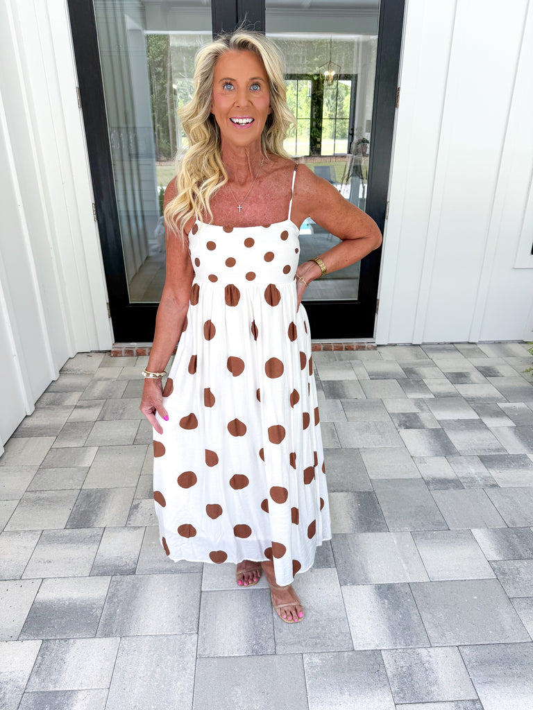 brown polka dot midi dress Brown Polka Dot Midi – Lobo's Boutique Tally
