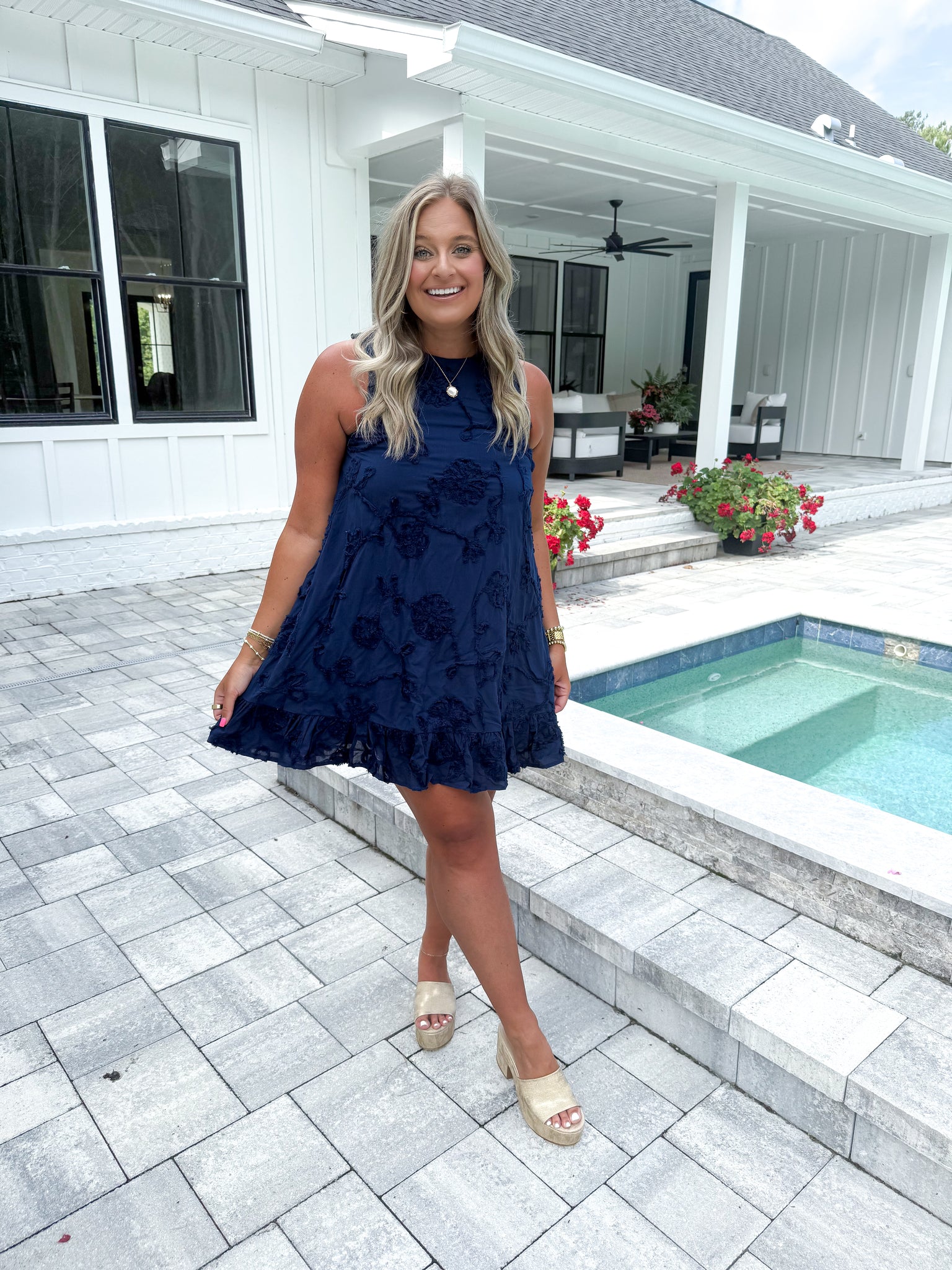 Navy Textured Dress