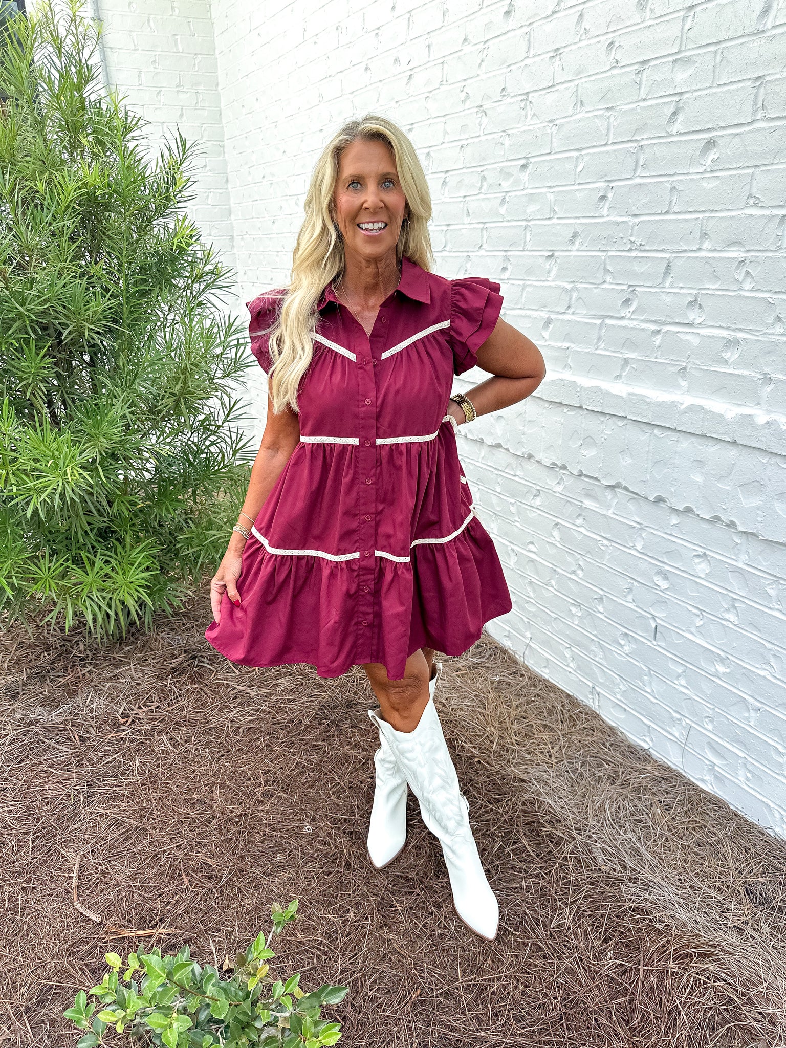 Garnet Lace Trim Dress