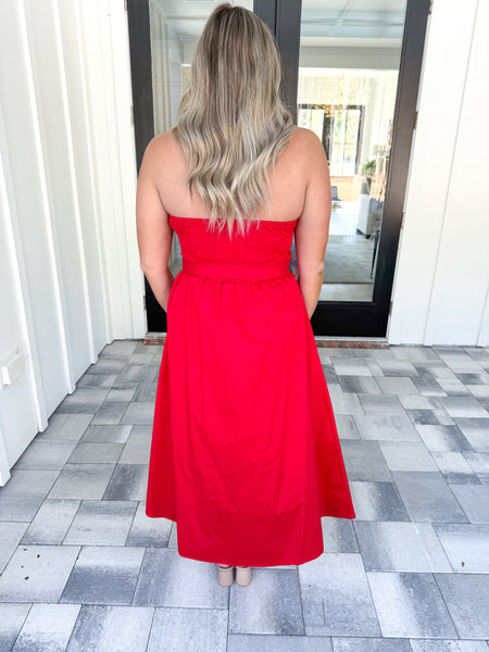 Red Strapless Midi