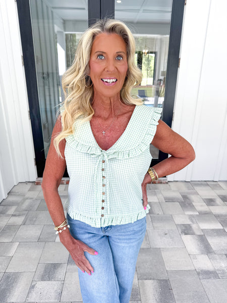 Mint Plaid Collared Top