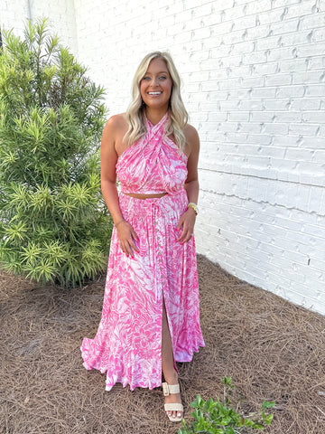 Pink Floral Maxi Skirt