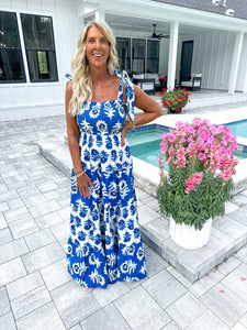 Blue Smocked Maxi