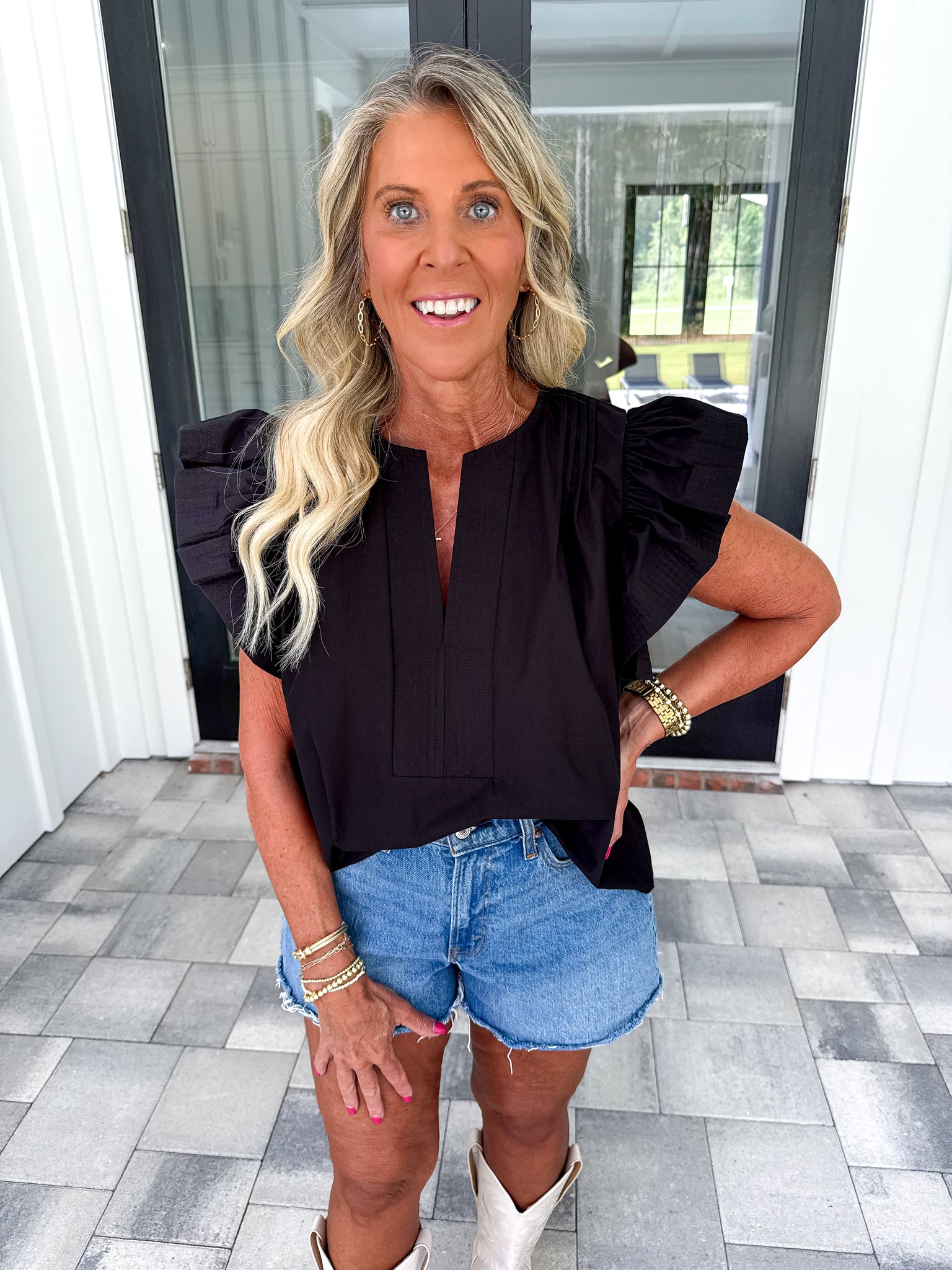Black Flutter Sleeve Top