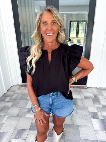 Black Flutter Sleeve Top