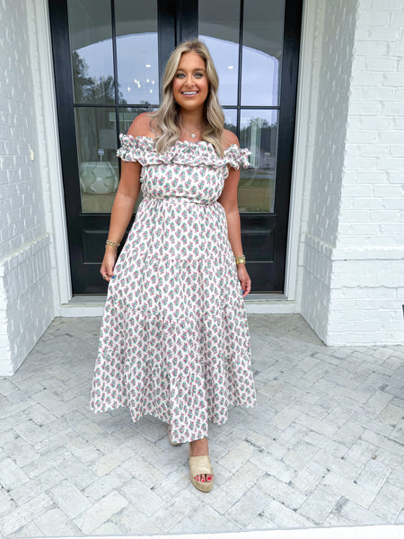 Pink Ruffle Sleeve Maxi