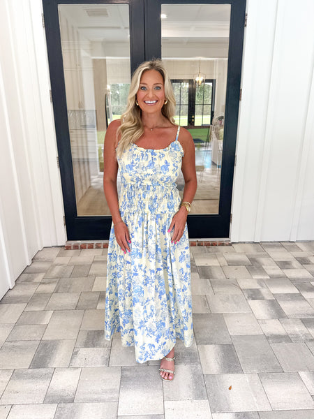 Blue Floral Smocked Maxi