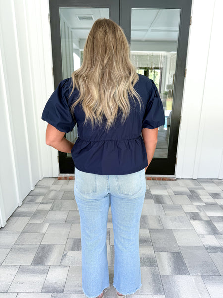 Navy Puff Sleeve Top