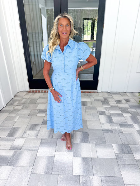 Blue Eyelet Midi