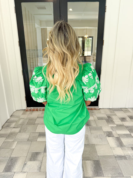 Green Embroidered Top