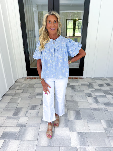 Blue Eyelet Top