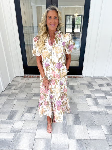 Floral Puff Sleeve Midi