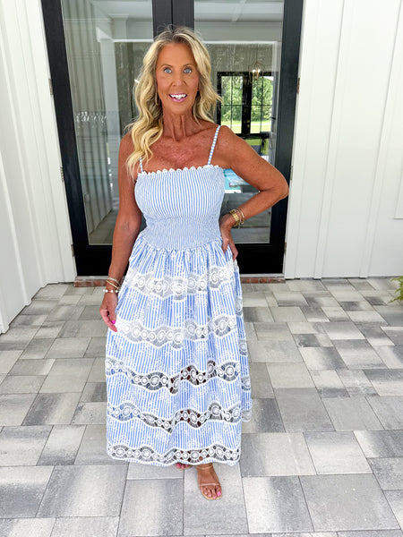 Embroidered Striped Midi