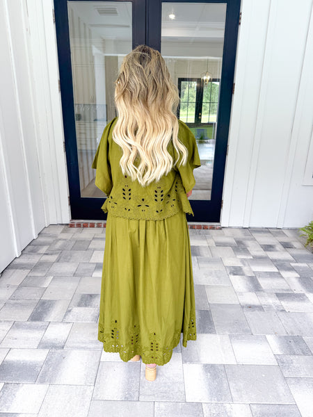 Olive Eyelet Maxi Set