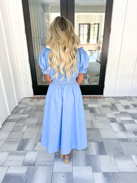 Blue Puff Sleeve Dress