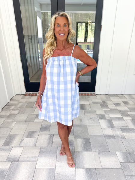 Sky/White Plaid Dress