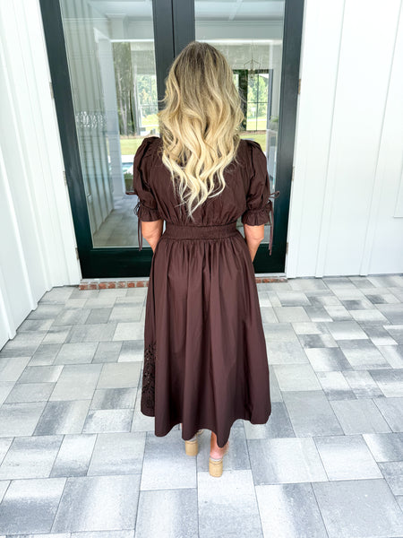 Brown Puff Sleeve Midi