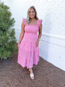 Embroidered Smocked Midi