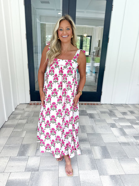 Floral Tie Strap Midi