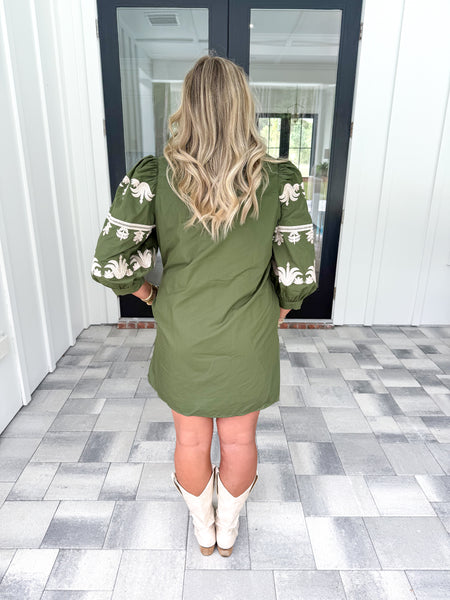 Olive Embroidered Dress
