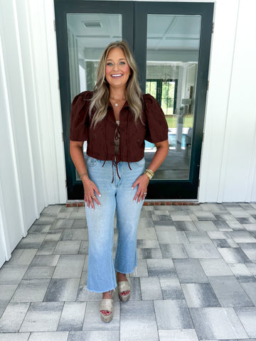 Brown Eyelet Top
