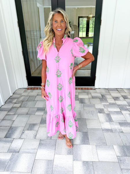 Pink Embroidered Midi
