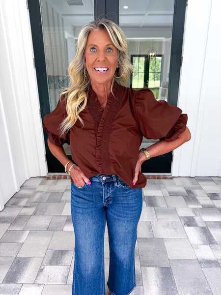 Brown Puff Sleeve Top