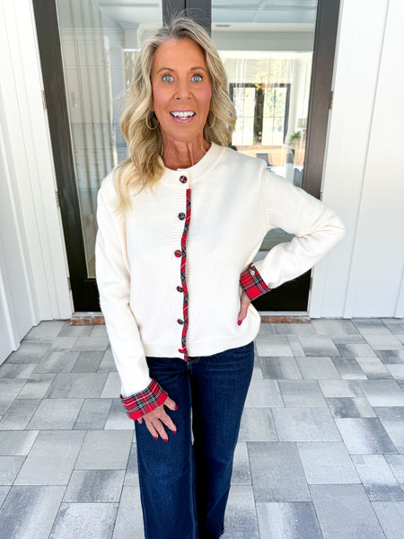 Cuffed Plaid Cardigan