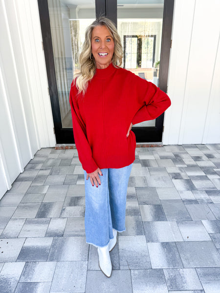 Red Mock Neck Sweater