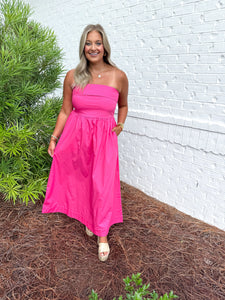 Pink Strapless Midi