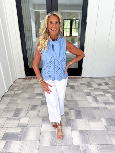 Blue Eyelet Top