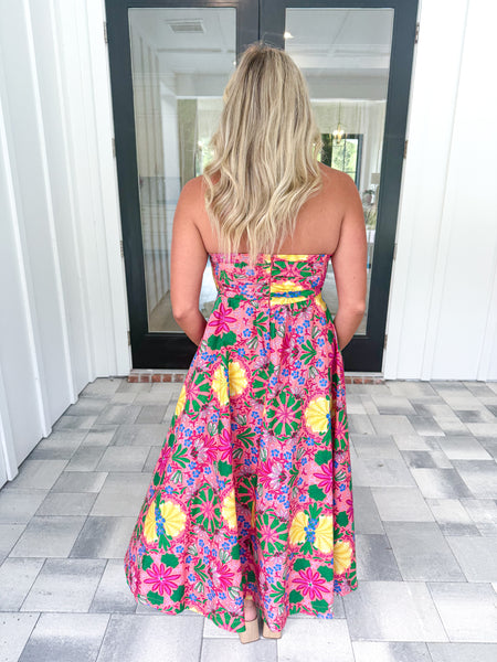 Pink Multi Strapless Midi