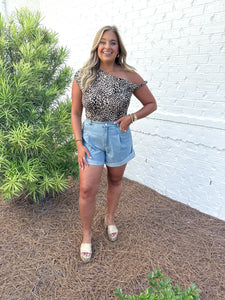 Light Denim Pleated Shorts
